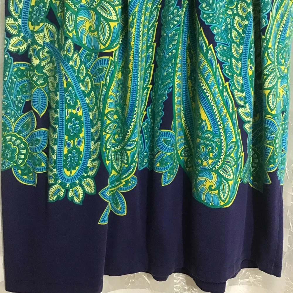 Isaac Mizrahi Live! Blue Green Yellow Paisley Short Sleeve Dress, Size L - Picture 7 of 10